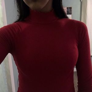 Red Ribbed Turtleneck Top